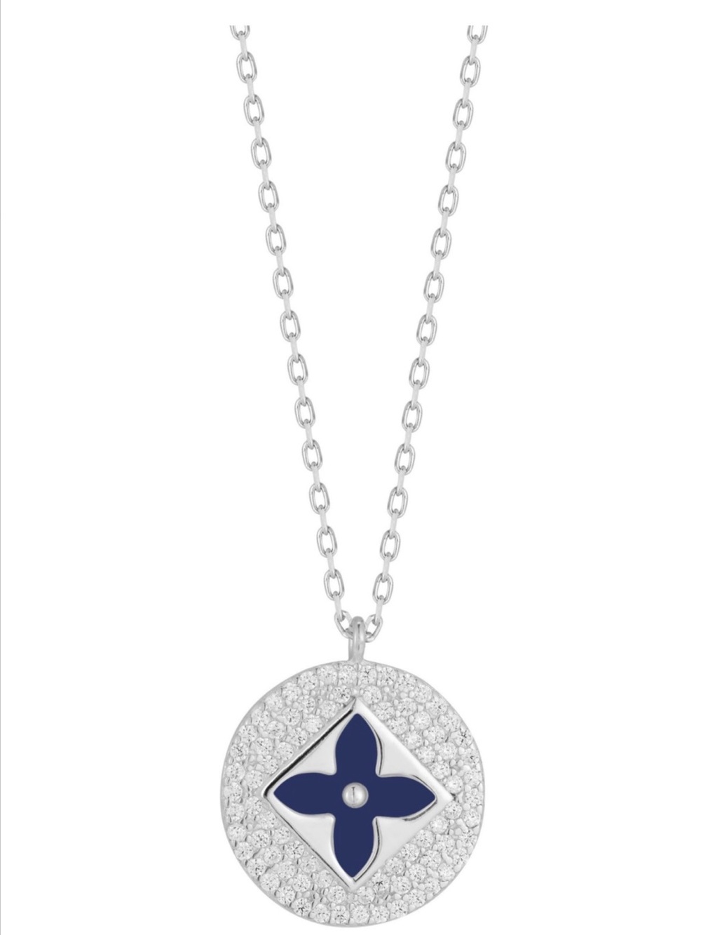 Sphera Milano Sterling Silver Blue Enamel Clover CZ Necklace NWOT